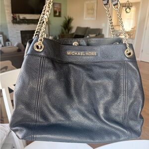 Michael Kors Black Shoulder Bag with Gold Accents